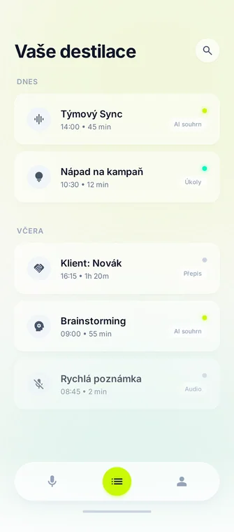 Shrnutí schůzky v aplikaci Bodka